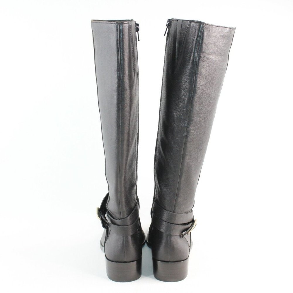 Ann Taylor Sz 5.5 M Amy Black Leather Knee High Full Zip Buckle Riding Boots - Picture 6 of 12